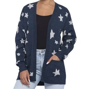 Coraline Laika Blue Star Open-Front Oversized Acrylic Cardigan Sweater Small